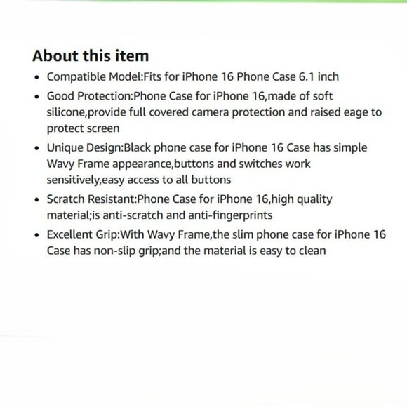 Fabspark iPhone 16 Phone Case BLACK Soft Silicone Simple Wave Design Wavy Frame - Picture 6 of 6